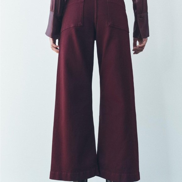 Zara Burgundy Wide Leg Pants - Picture 4 of 12